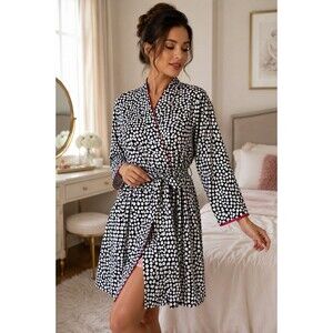 Cabernet Sleepwear Polka Dot Satin Soft Robe Women M Retro Glam Loungewear Luxe